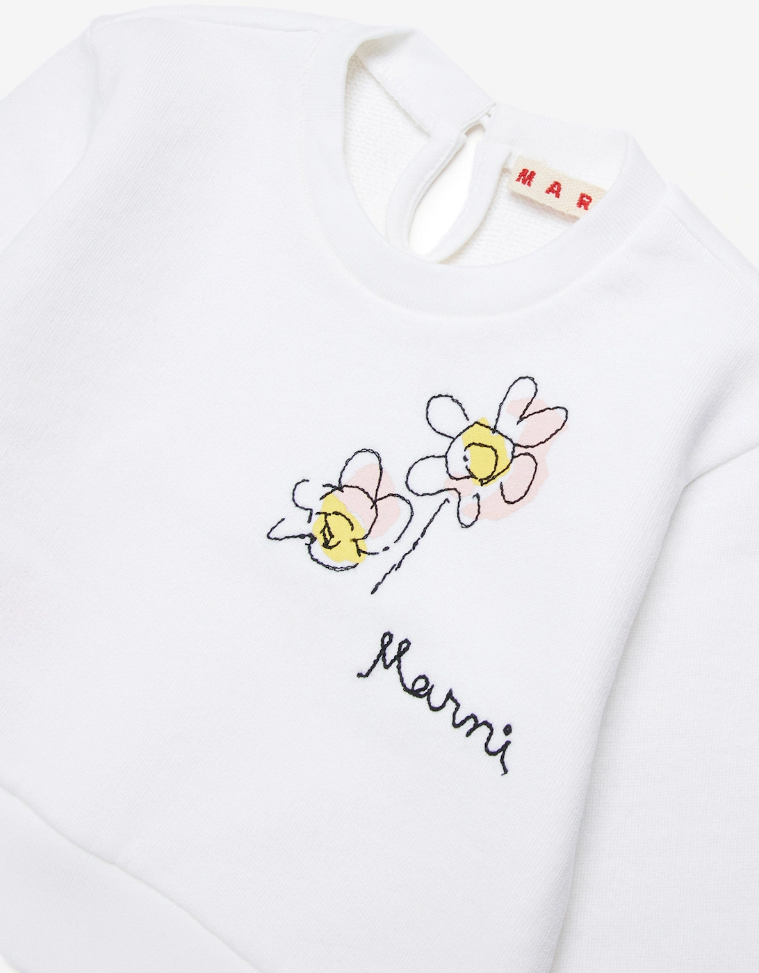 Baby Girls Embroidered Flower Logo Sweatshirt in White