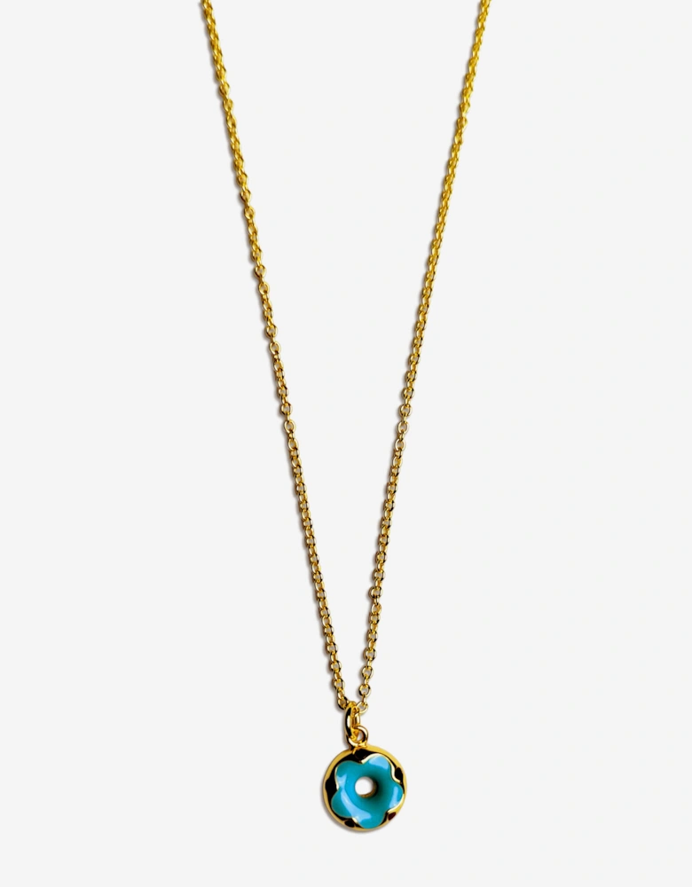 Girls Blue Doughnut Flower Necklace in Gold (40cm)