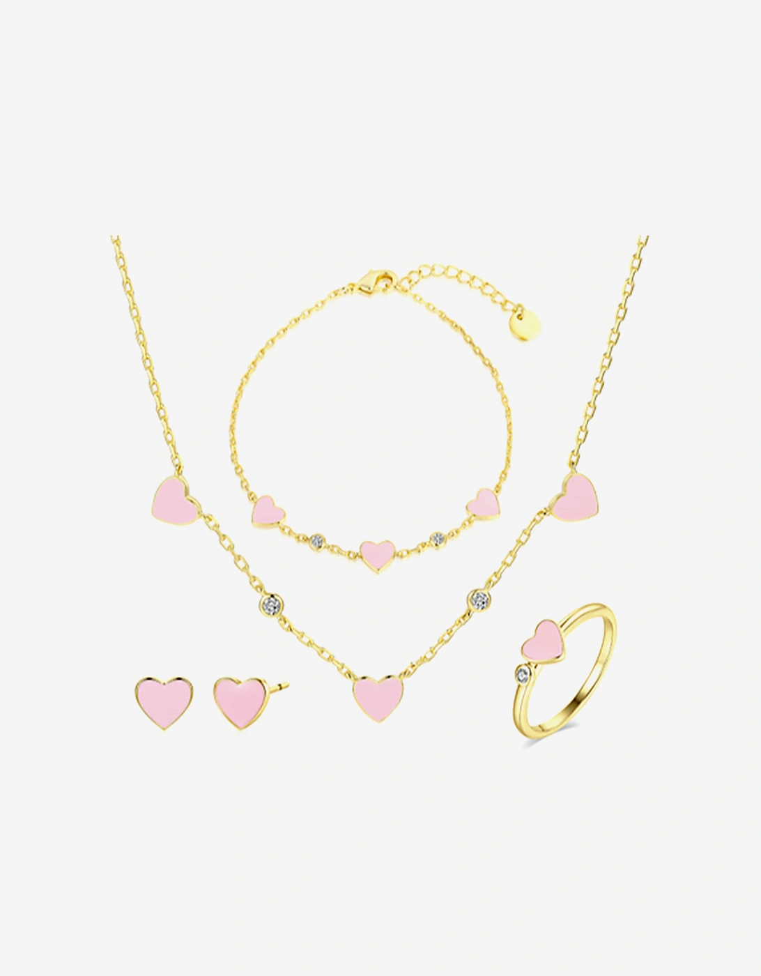 Girls Pink Heart 5 Piece Jewellery Set in Gold (40cm), 3 of 2