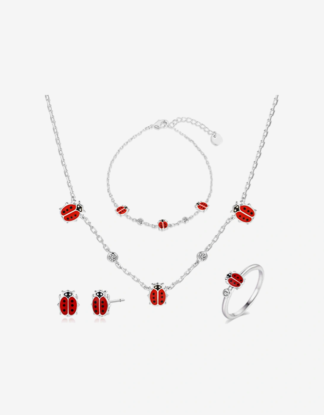 Girls Red Ladybird 5 Piece Jewellery Set in Silver (40cm), 3 of 2