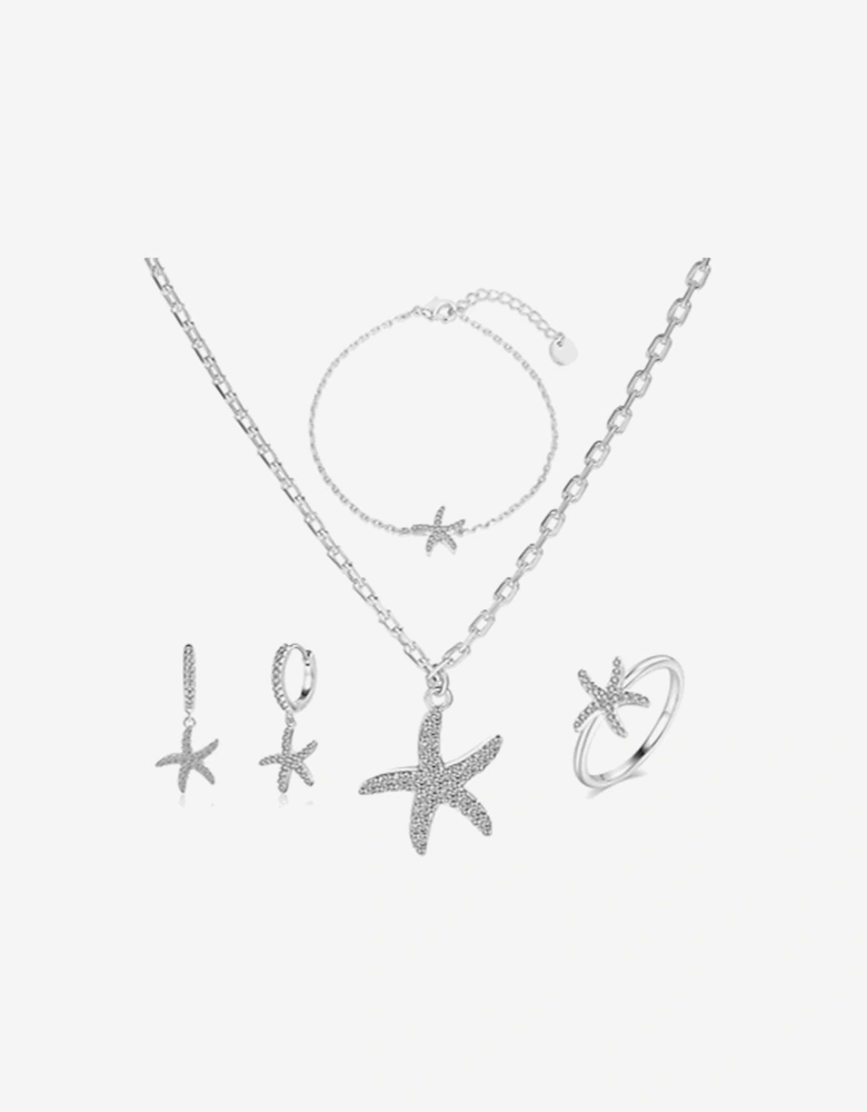 Girls 5 Piece Starfish Jewellery Set in Silver (40cm)
