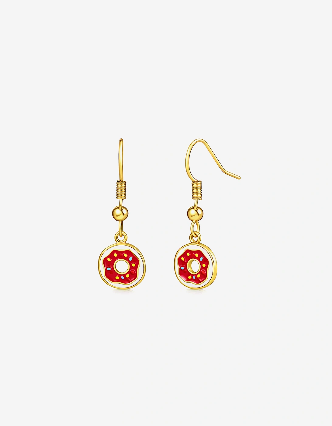 Girls Red Doughnut Earrings in Gold, 4 of 3