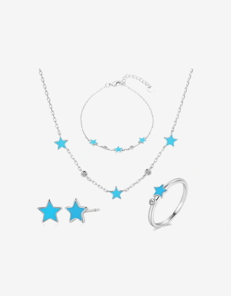 Girls Blue Star 5 Piece Jewellery Set in Silver (40cm)