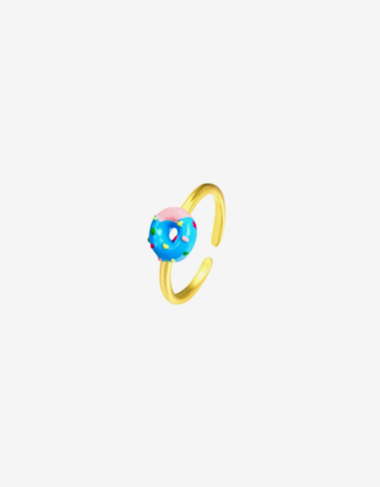 Girls Blue Doughnut Open Ring in Gold