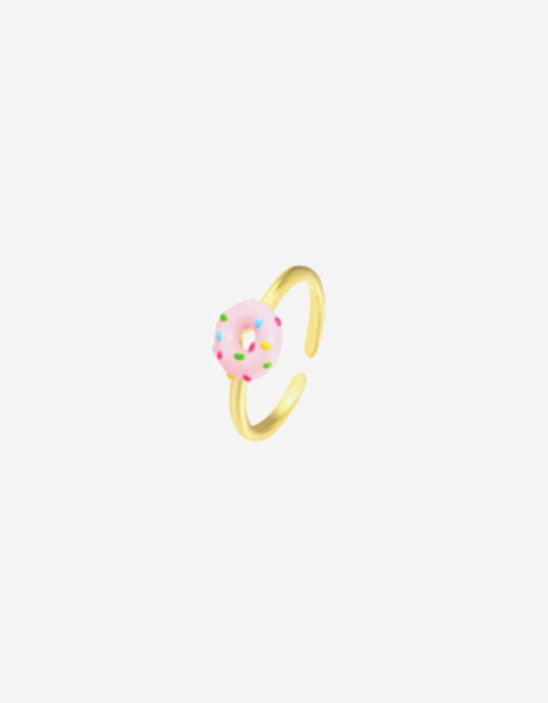 Girls Pink Doughnut Open Ring in Gold