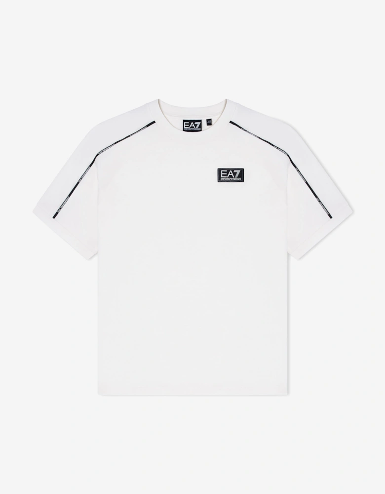 Emporio Armani Boys Train Logo Tape T-Shirt in Ivory