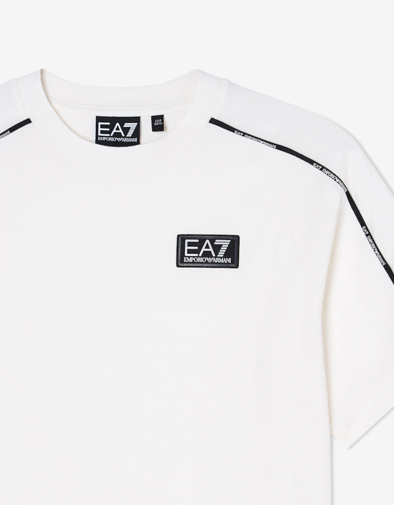 Emporio Armani Boys Train Logo Tape T-Shirt in Ivory