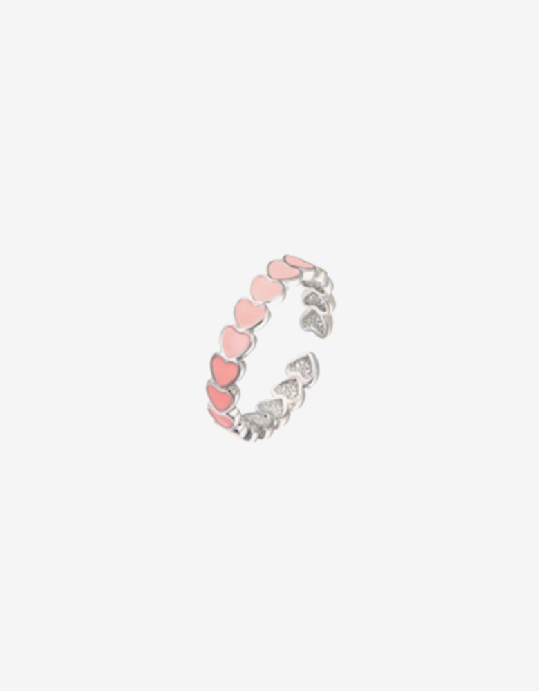 Girls Pink Hearts Open Ring in Silver