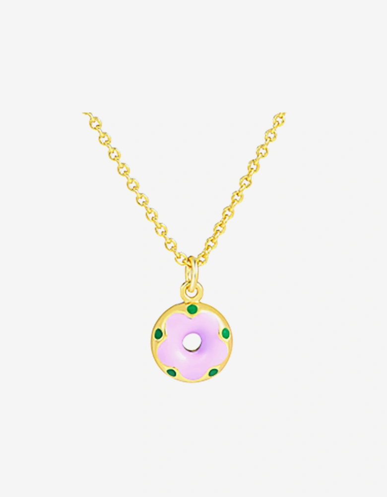 Girls Purple Doughnut Flower Necklace in Gold (40cm)