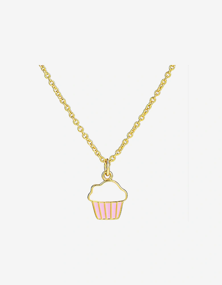 Girls Pink Cupcake Necklace in Gold (40cm)