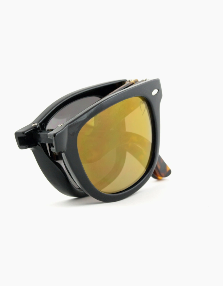Agent Wayfarer style Folding Black and Tortoiseshell Frame and gold Lens Sunglasses RR14-2