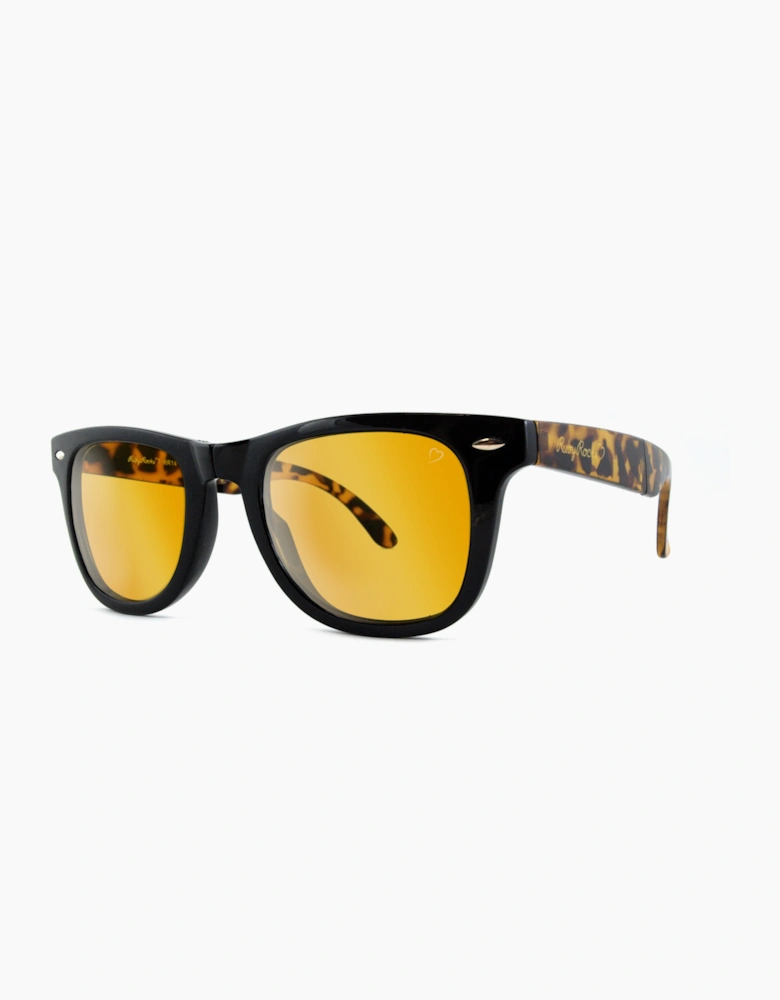Agent Wayfarer style Folding Black and Tortoiseshell Frame and gold Lens Sunglasses RR14-2