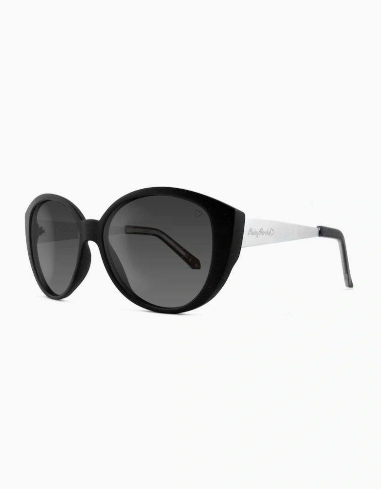 Audrey Round with side tip Black and Silver frame with Dark Grey Lens Sunglasses RR09-1