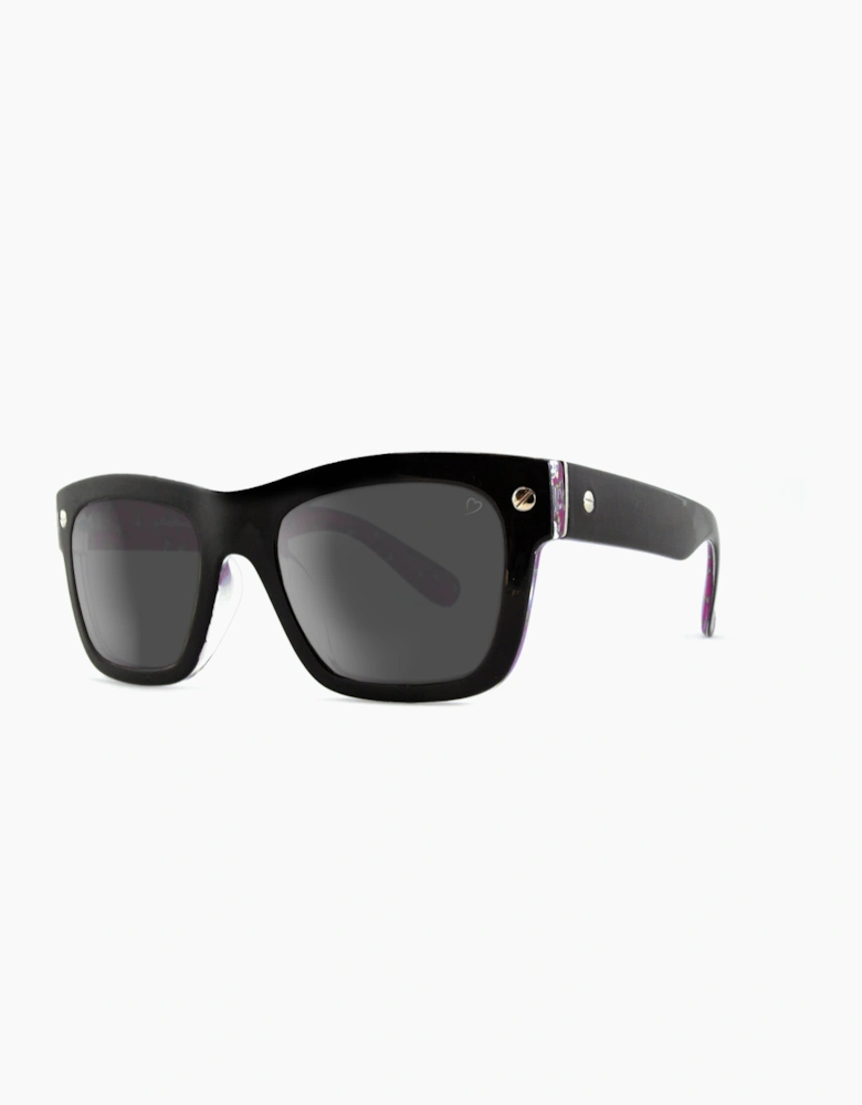 Francine Wayfarer style Black with Pink side frame and Dark Grey Lens Sunglasses RR05-2