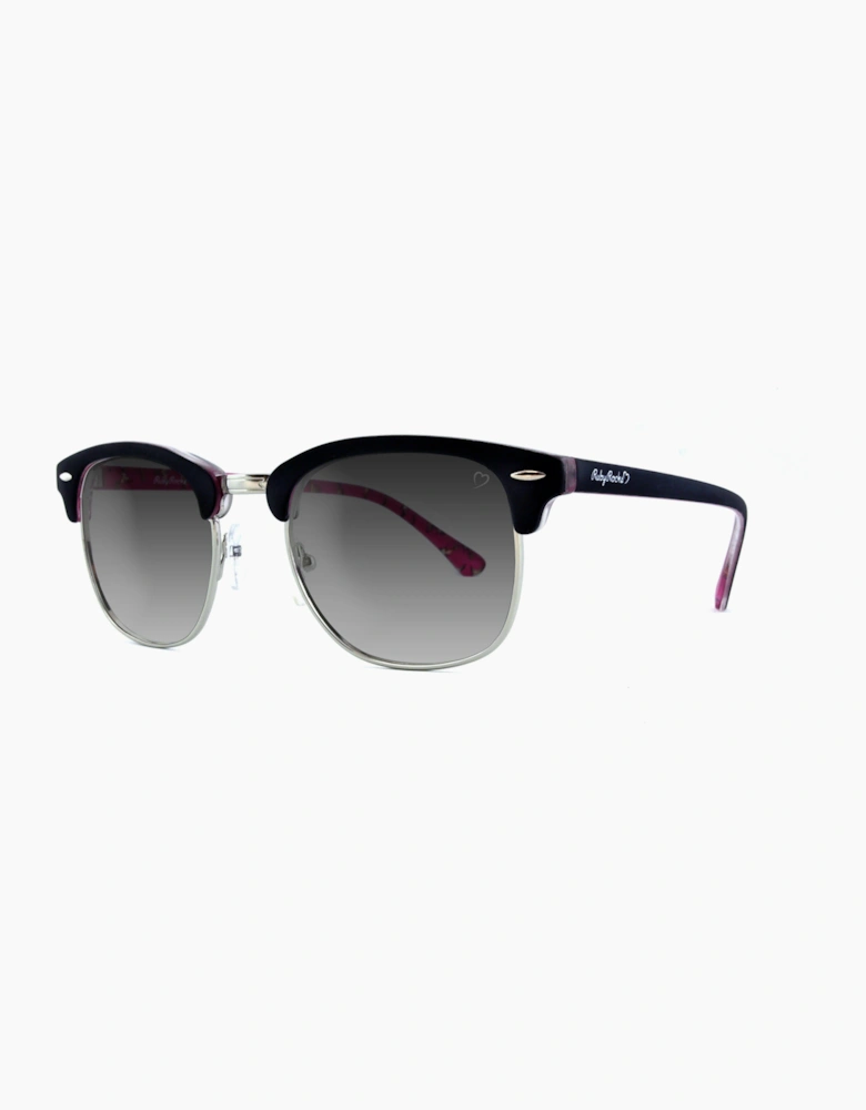 Mayfair Wayfarer style Deep Pink and black frame with metal lens surround and grey lens Sunglasses RR07-2