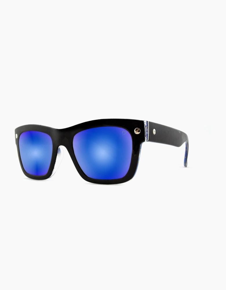 Francine Wayfarer style Black with Blue side frame and Blue Lens Sunglasses RR05-1