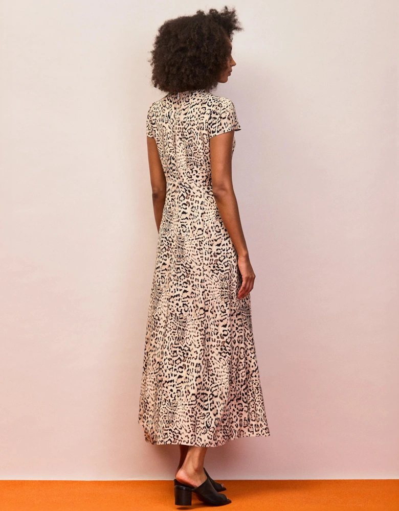Petite Leopard Print Seam Detail Midi Dress