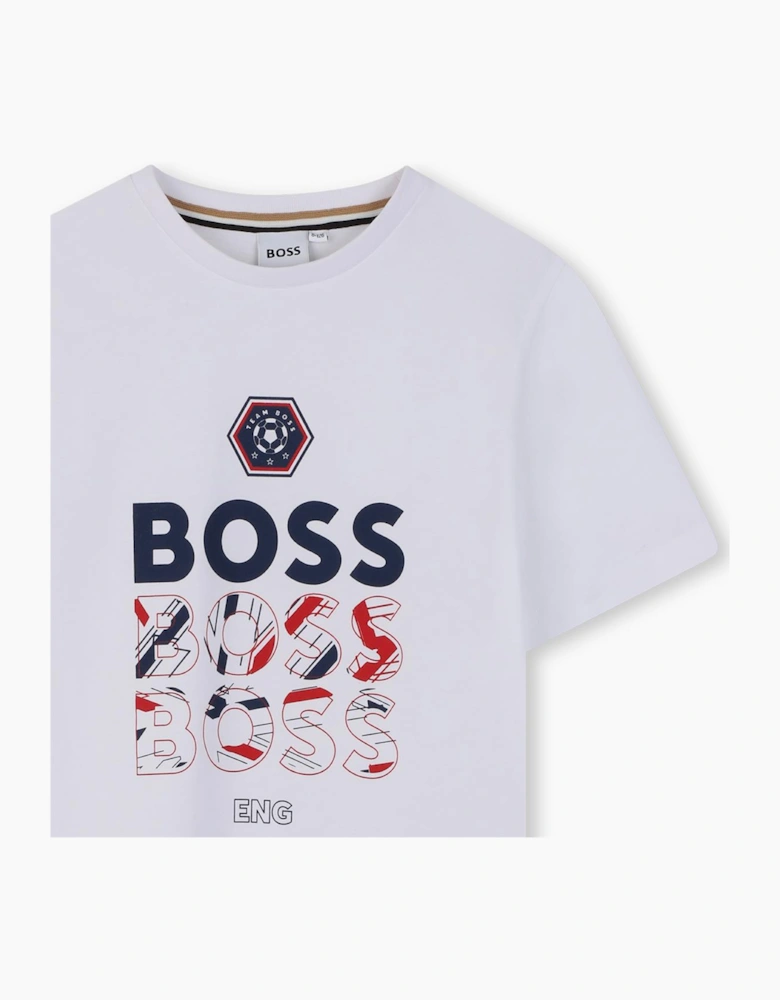 BOSS BOYS WHITE ENGLAND LOGO T SHIRT J53253