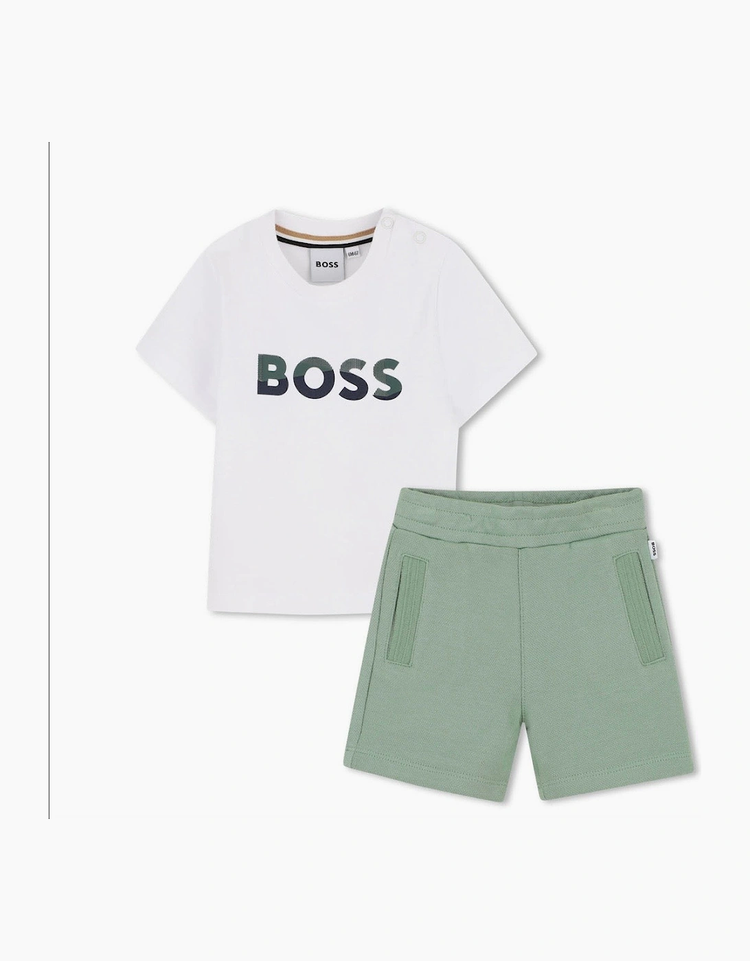 BOSS BABY/TODDLER GREEN BAY SHORTS SET J52851. *hat sold separately *