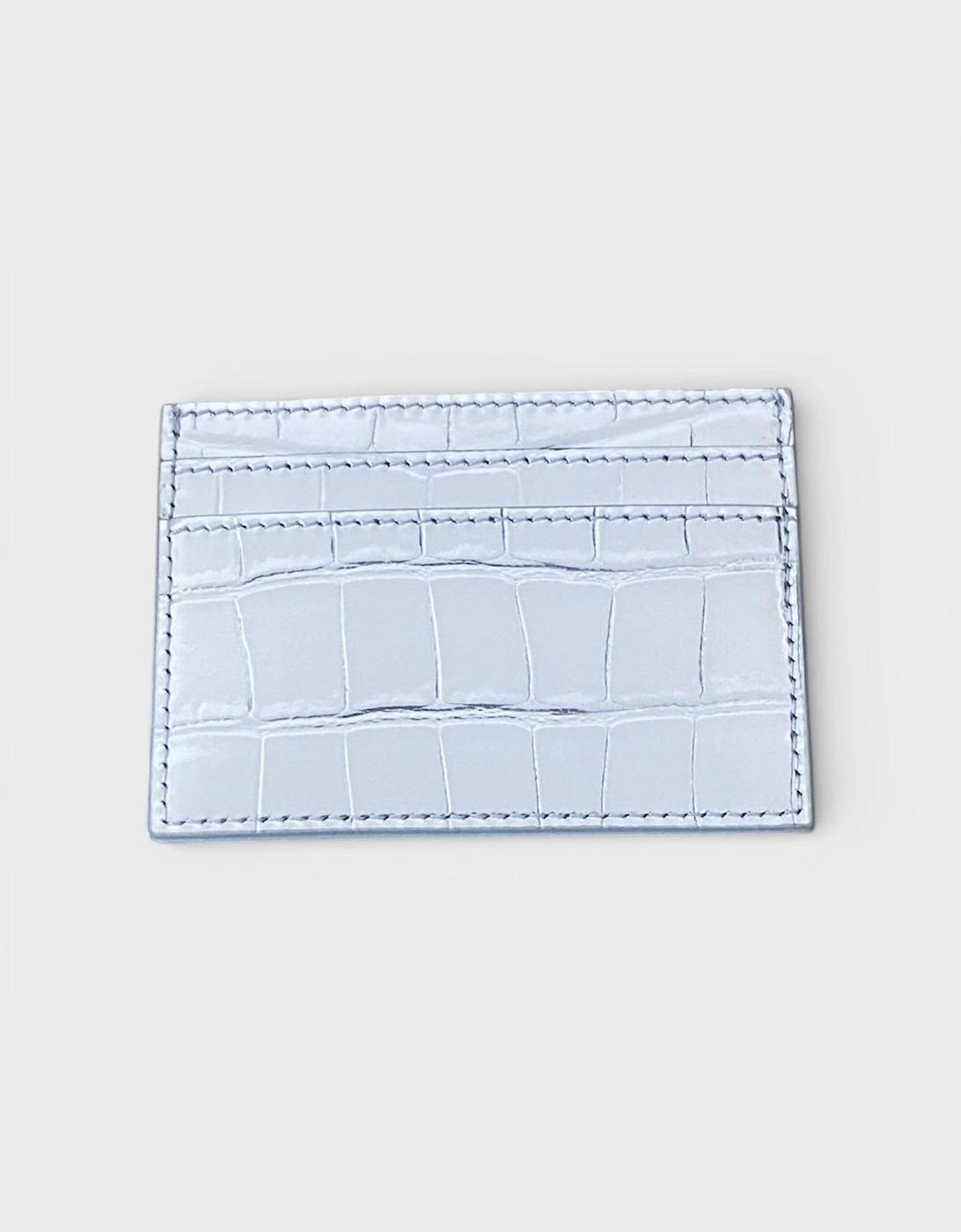 Logo Card Case Laminated Croco Silver Tone