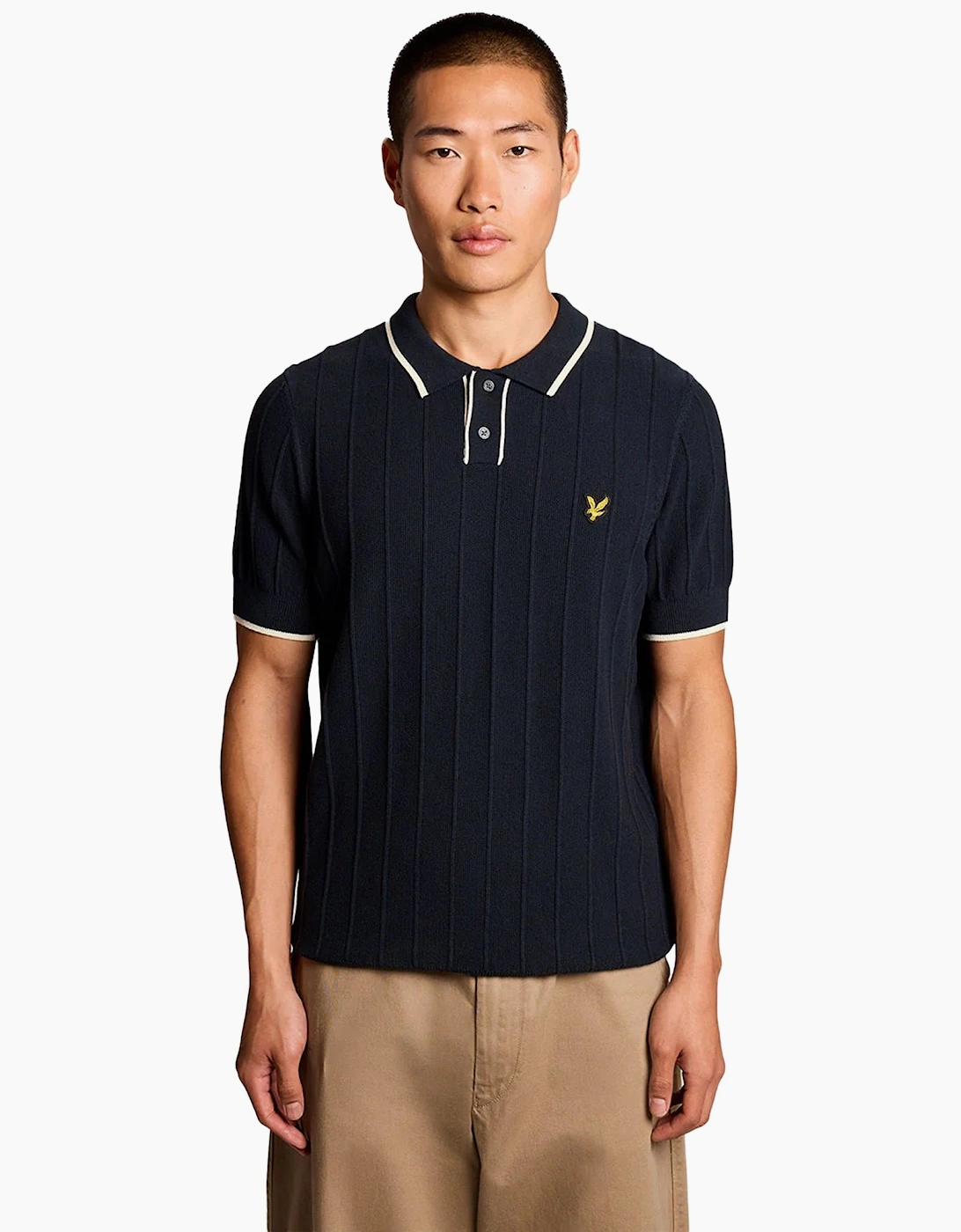 Lyle & Scott Pique Tipped Knitted Polo Shirt Dark Navy
