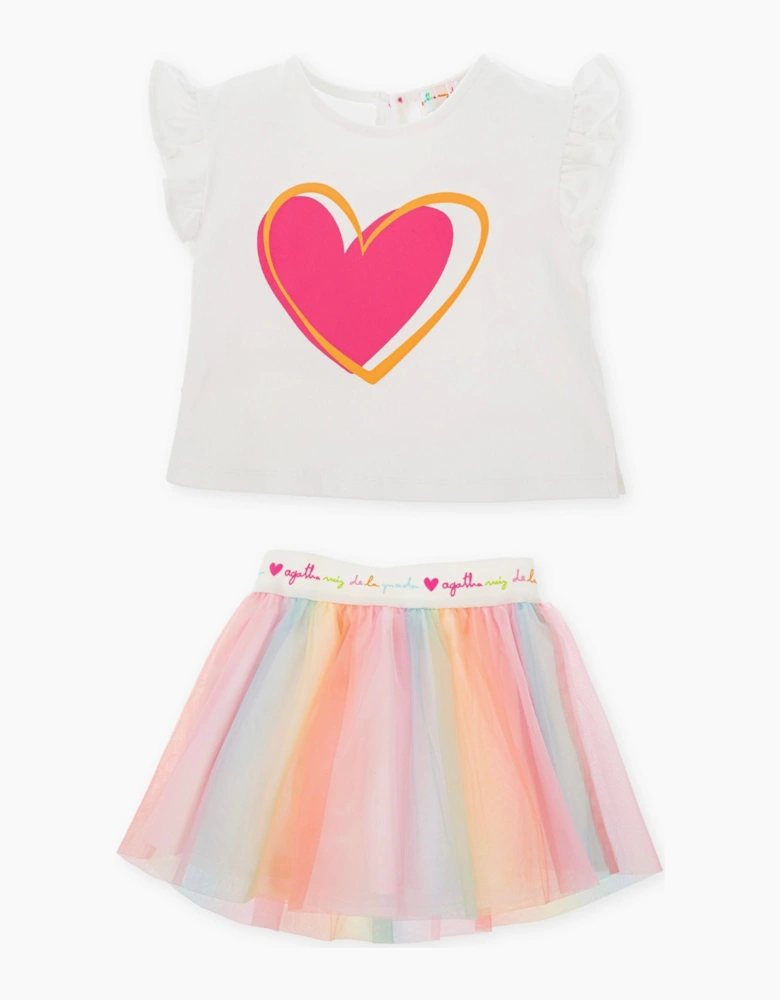 Girls Pink Multicoloured Tulle Skirt Set