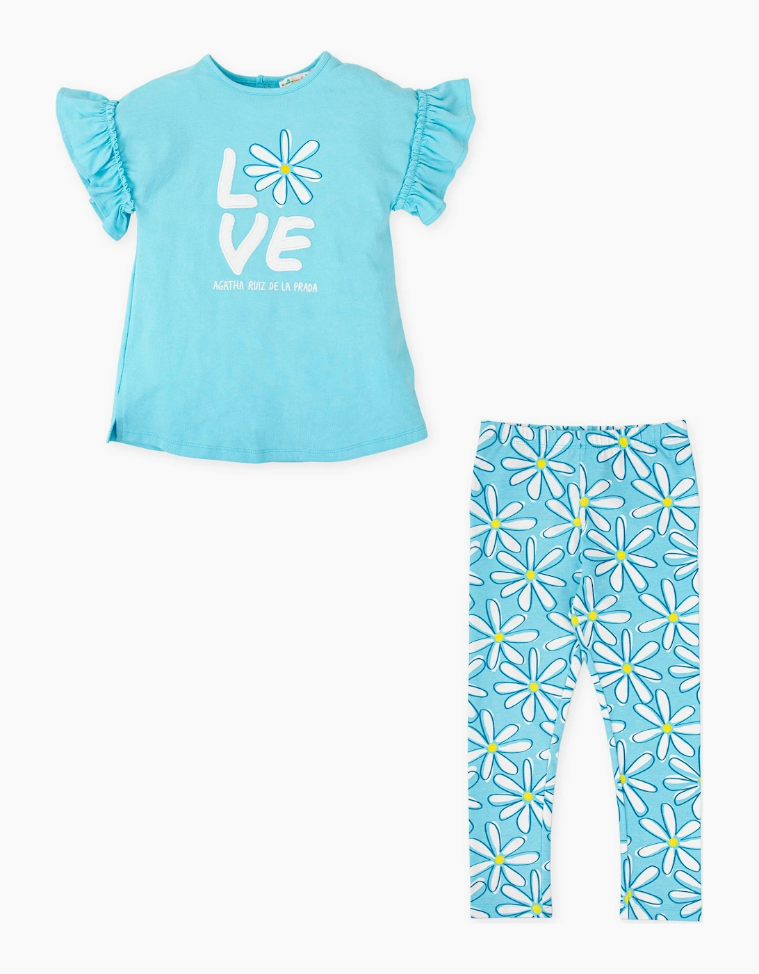 Girls Blue Daisy Flower Jersey Legging Set