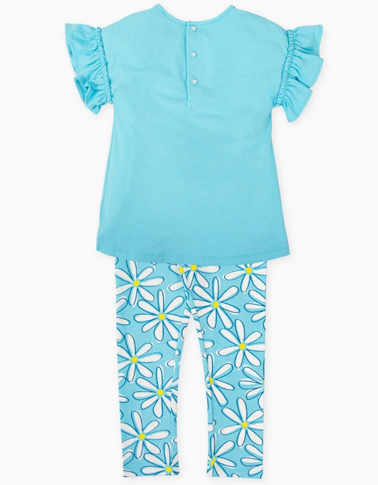 Girls Blue Daisy Flower Jersey Legging Set
