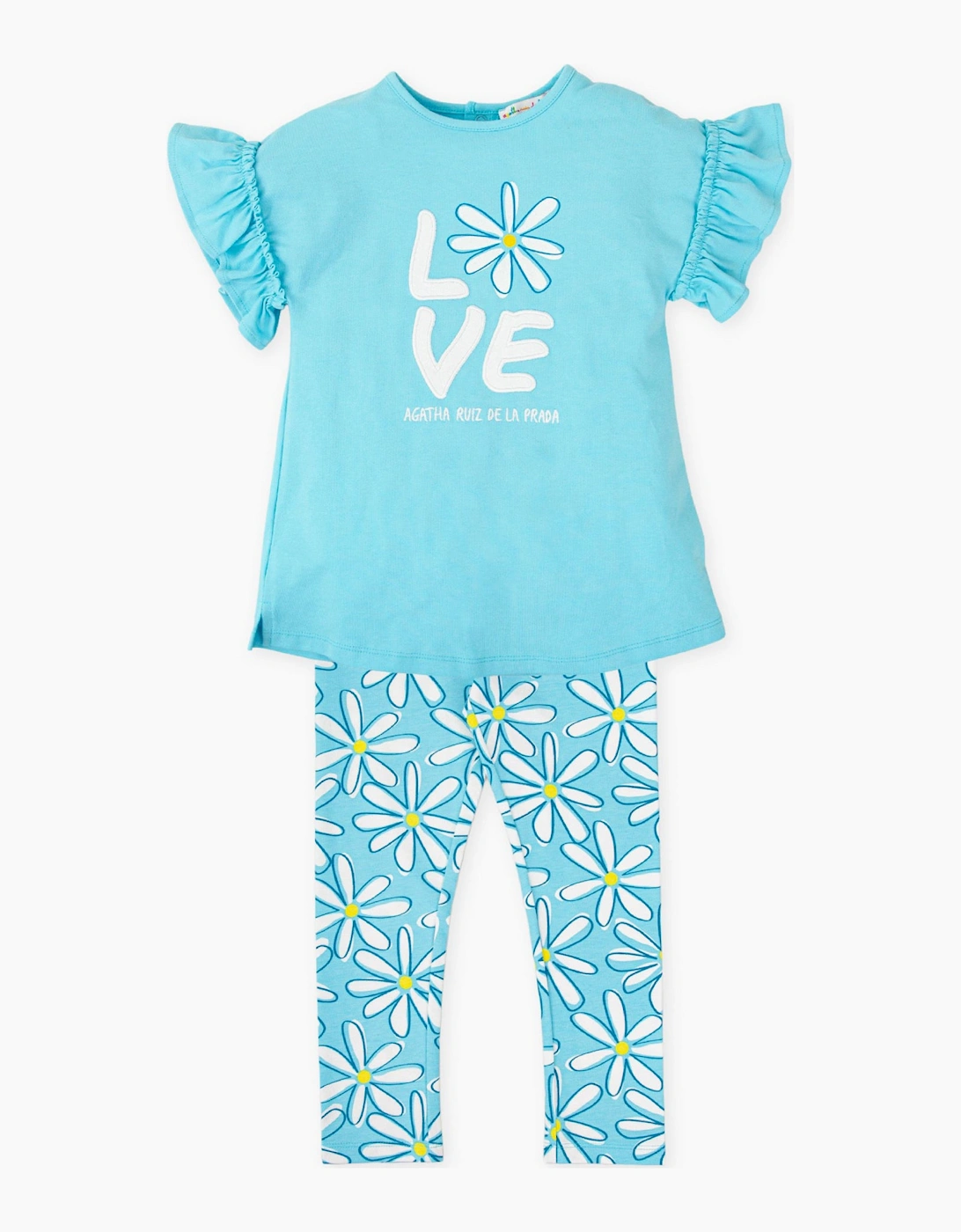 Girls Blue Daisy Flower Jersey Legging Set, 4 of 3
