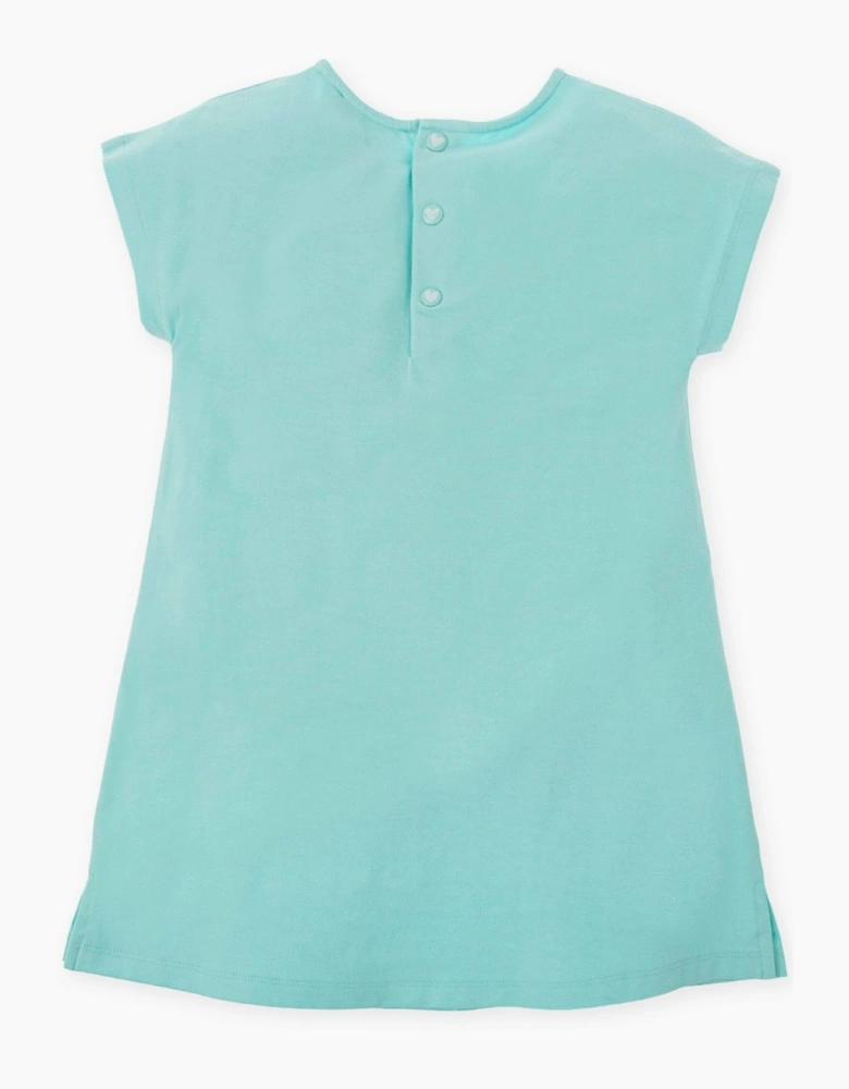 Girls Aqua Blue Heart Jersey Dress