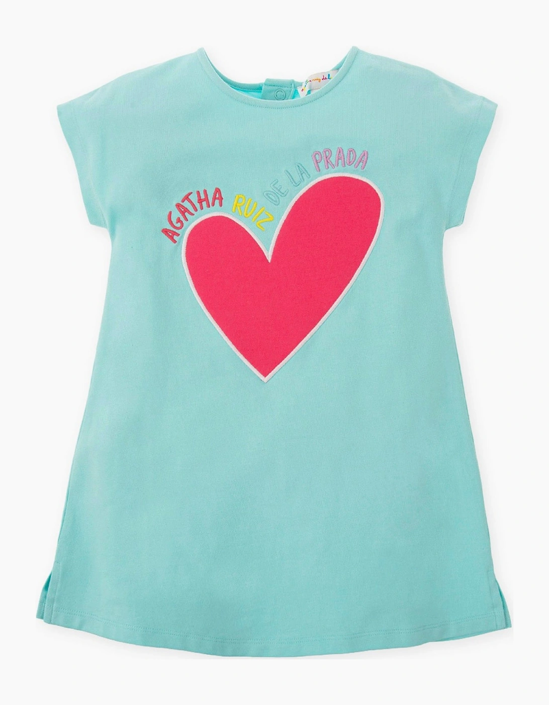 Girls Aqua Blue Heart Jersey Dress, 6 of 5