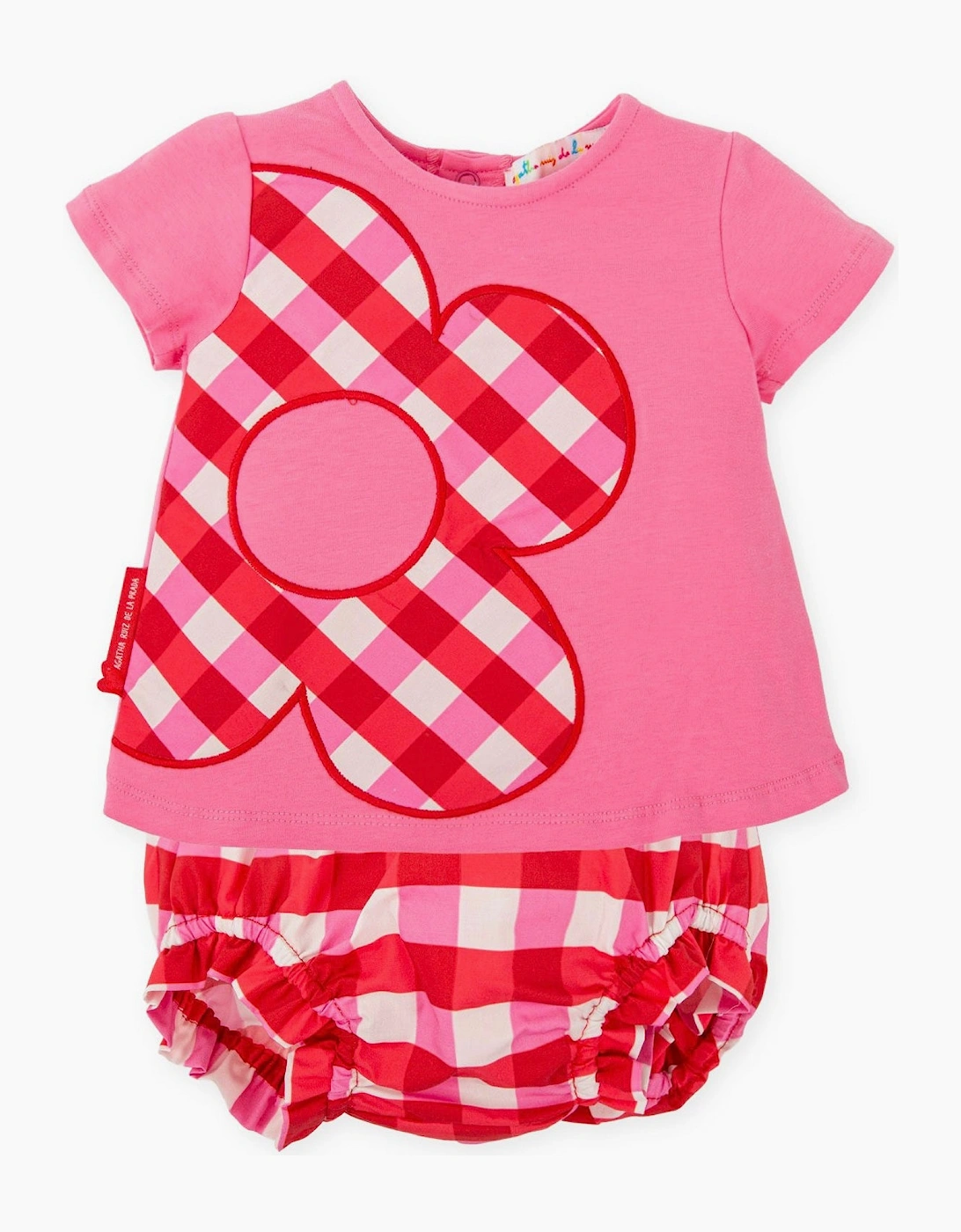 Girls Pink Gingham Flower Jam Pant Set, 4 of 3