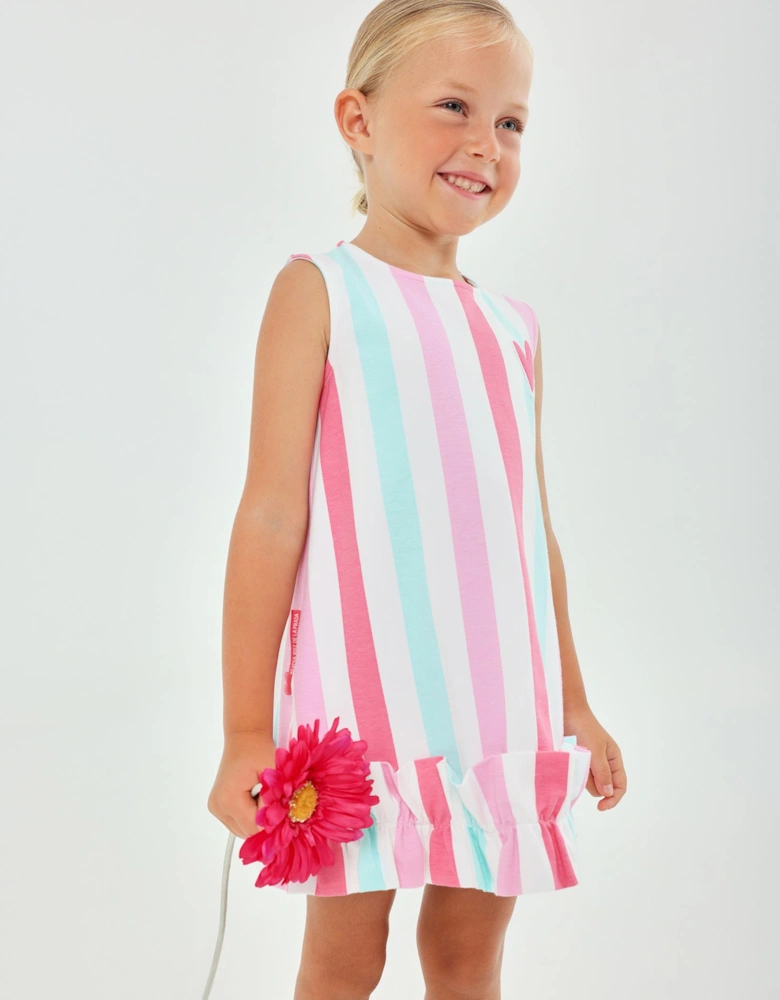 Girls Pink Jersey Striped Dress