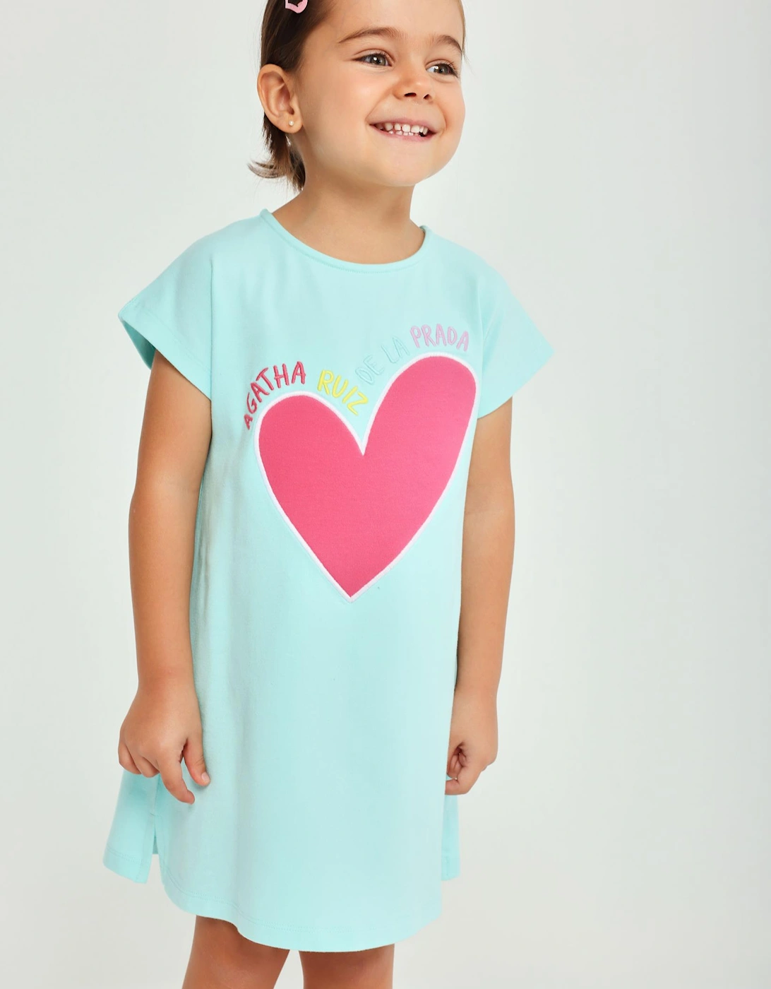 Girls Aqua Blue Heart Jersey Dress