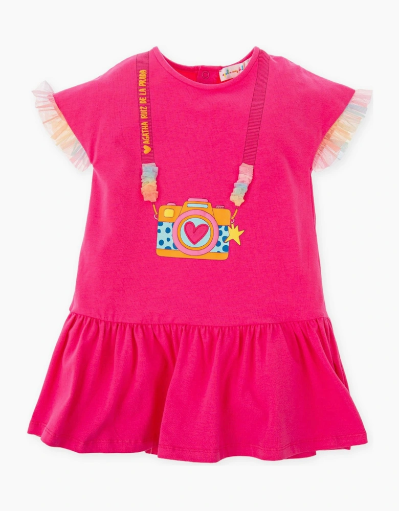 Girls Fuchsia Pink Jersey Camera Dress