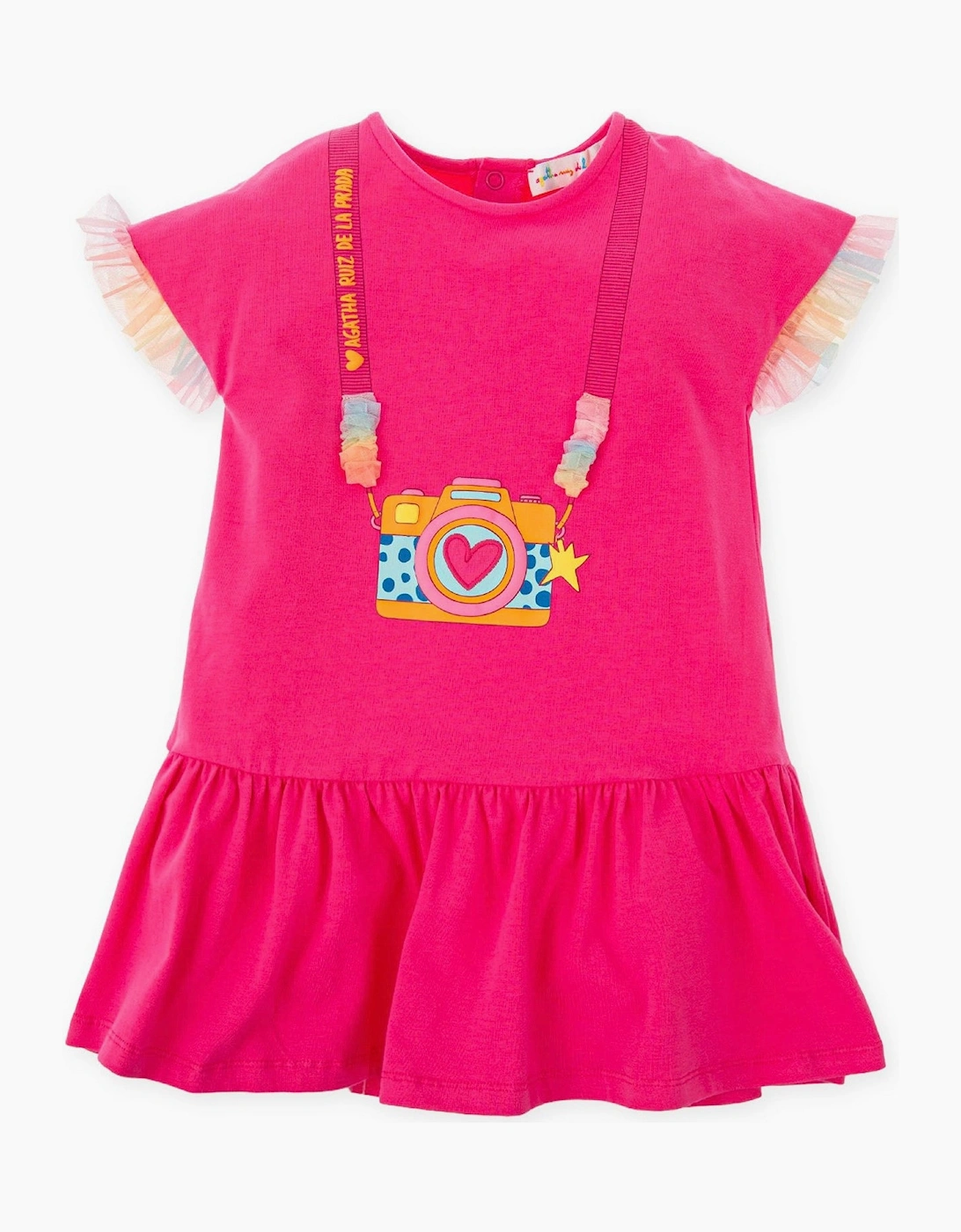 Girls Fuchsia Pink Jersey Camera Dress, 4 of 3