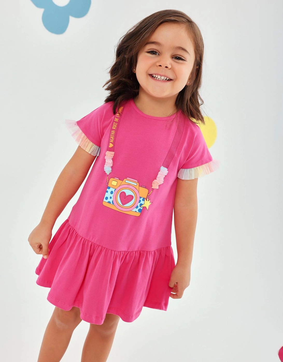 Girls Fuchsia Pink Jersey Camera Dress