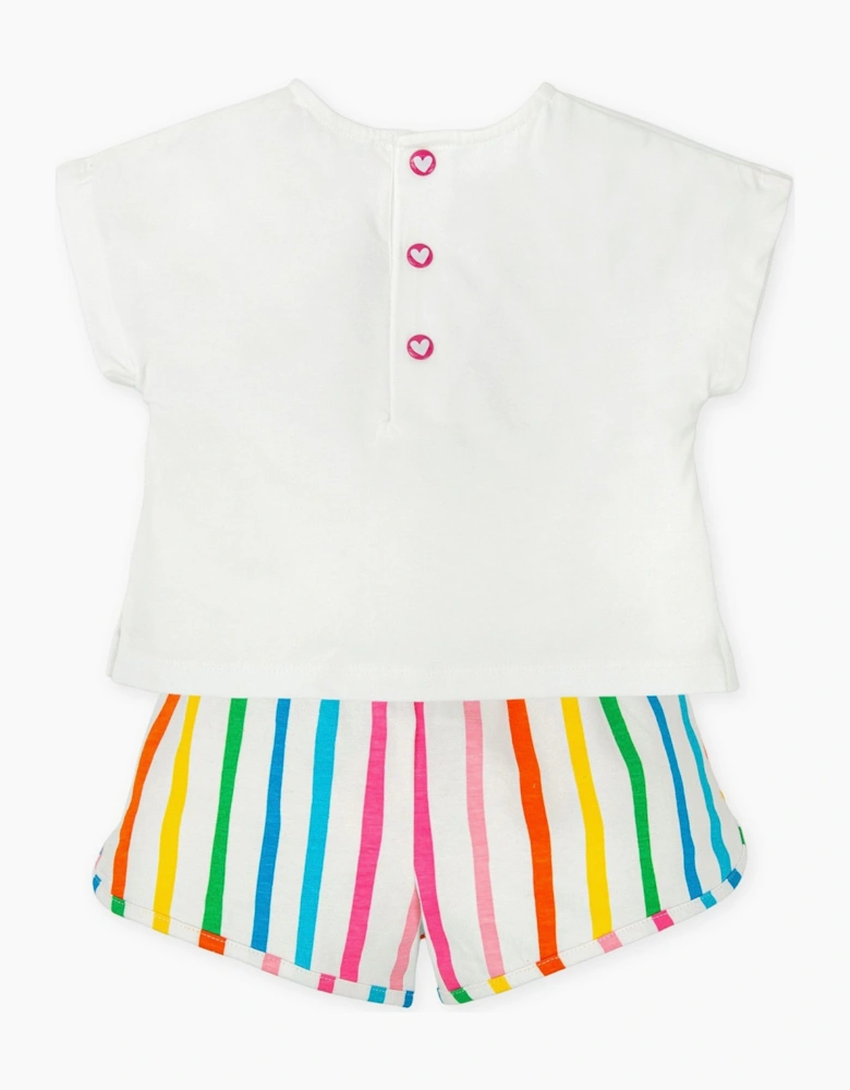 Girls White Multicoloured Jersey Bow Short Set