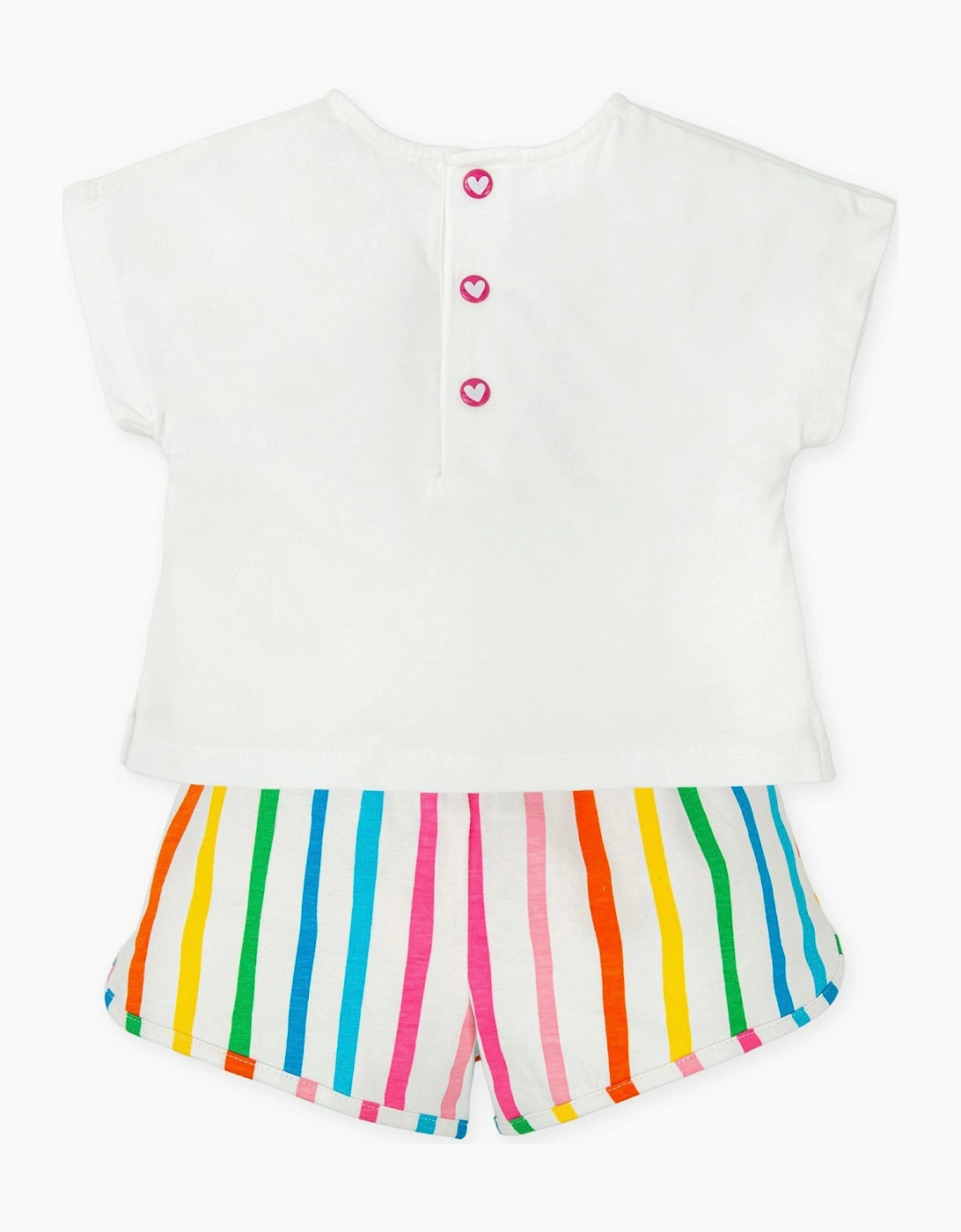 Girls White Multicoloured Jersey Bow Short Set