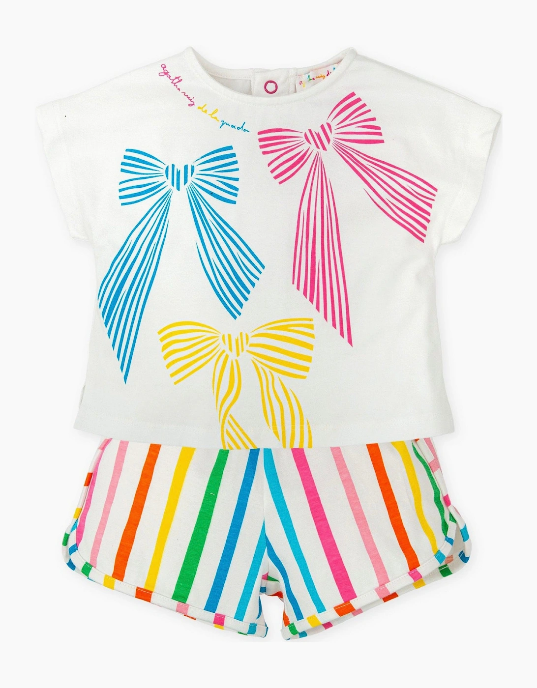 Girls White Multicoloured Jersey Bow Short Set, 4 of 3
