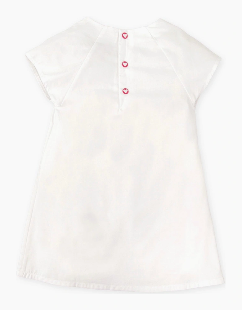 Girls White Multicoloured Flower Cotton Dress