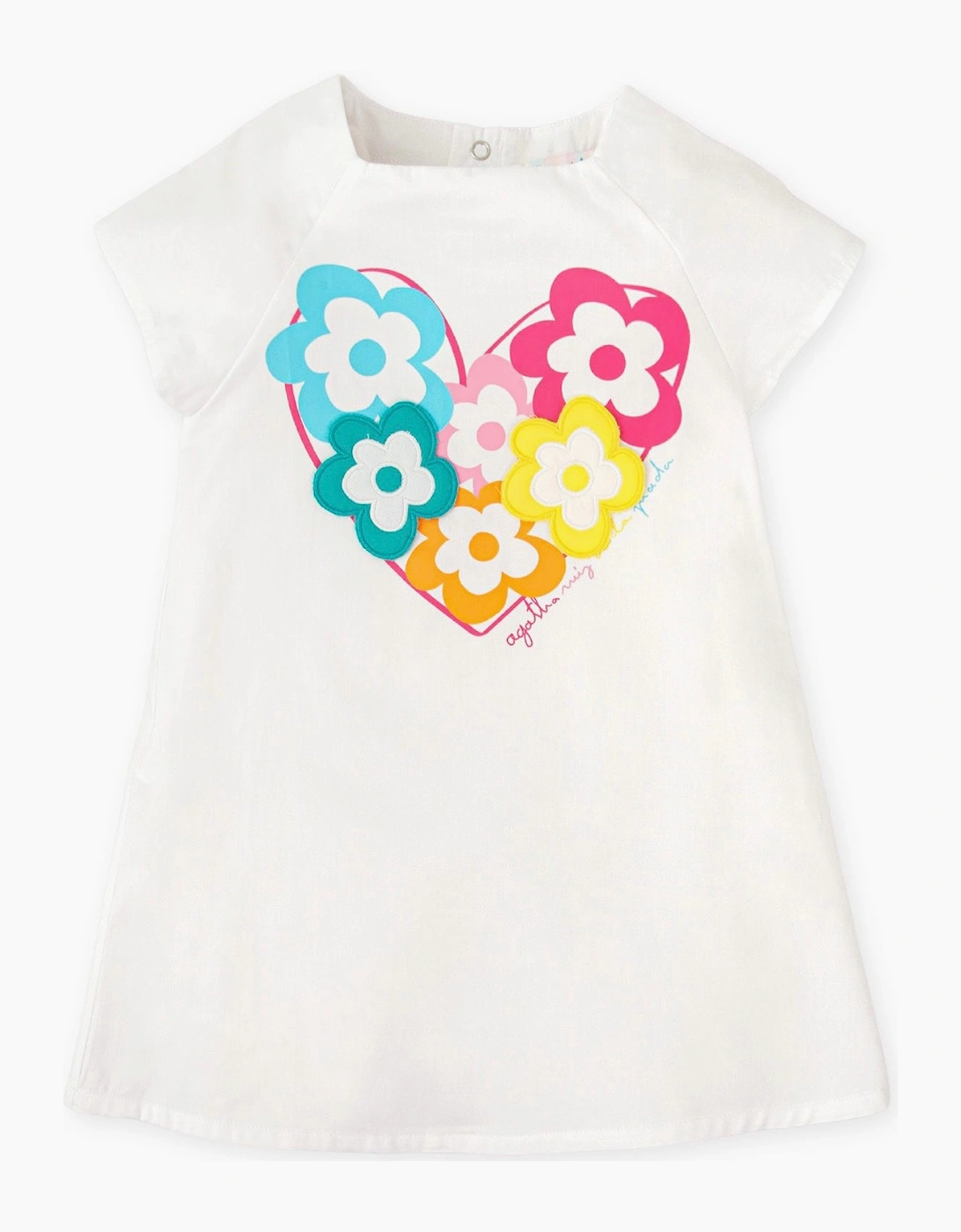 Girls White Multicoloured Flower Cotton Dress, 6 of 5