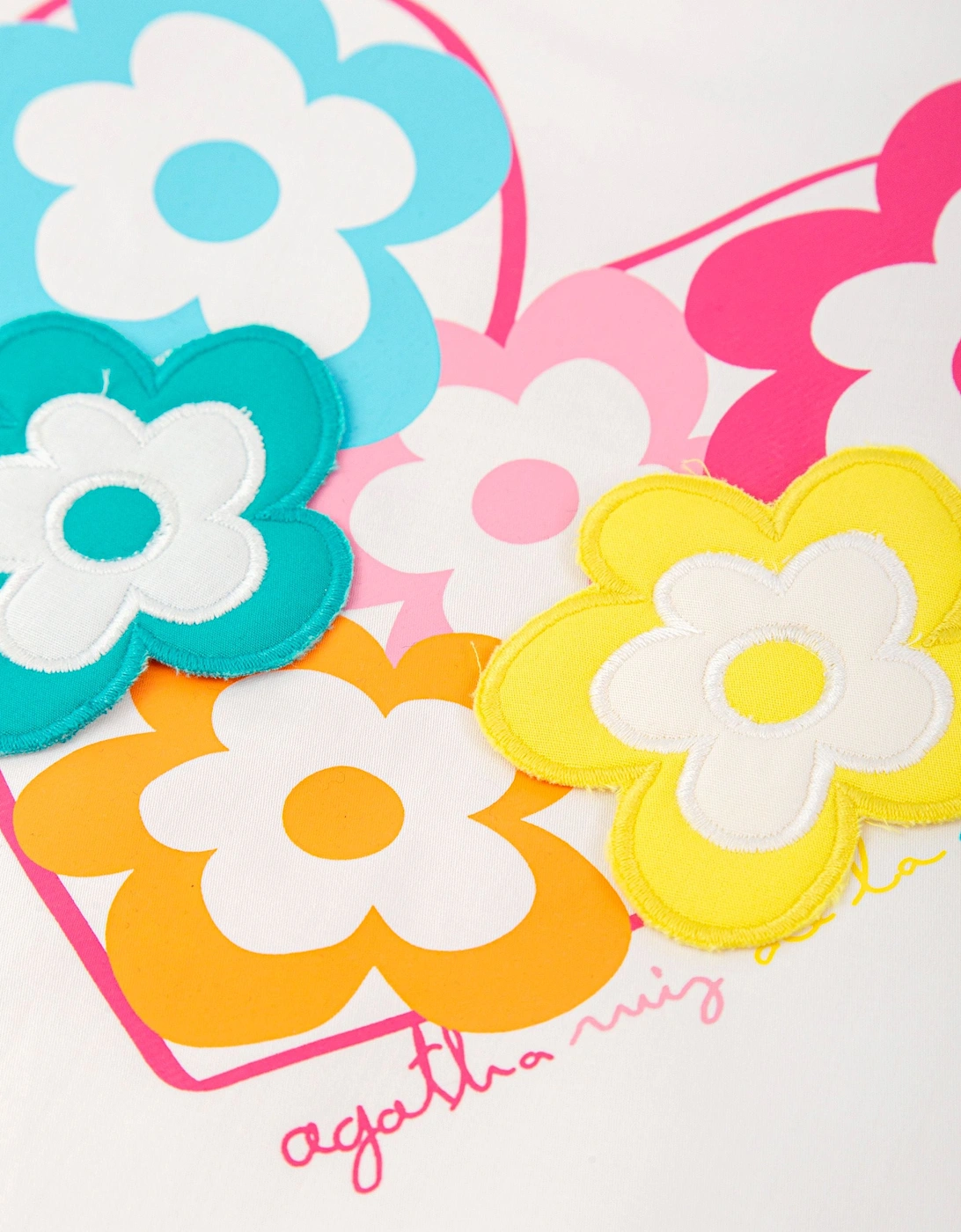 Girls White Multicoloured Flower Cotton Dress