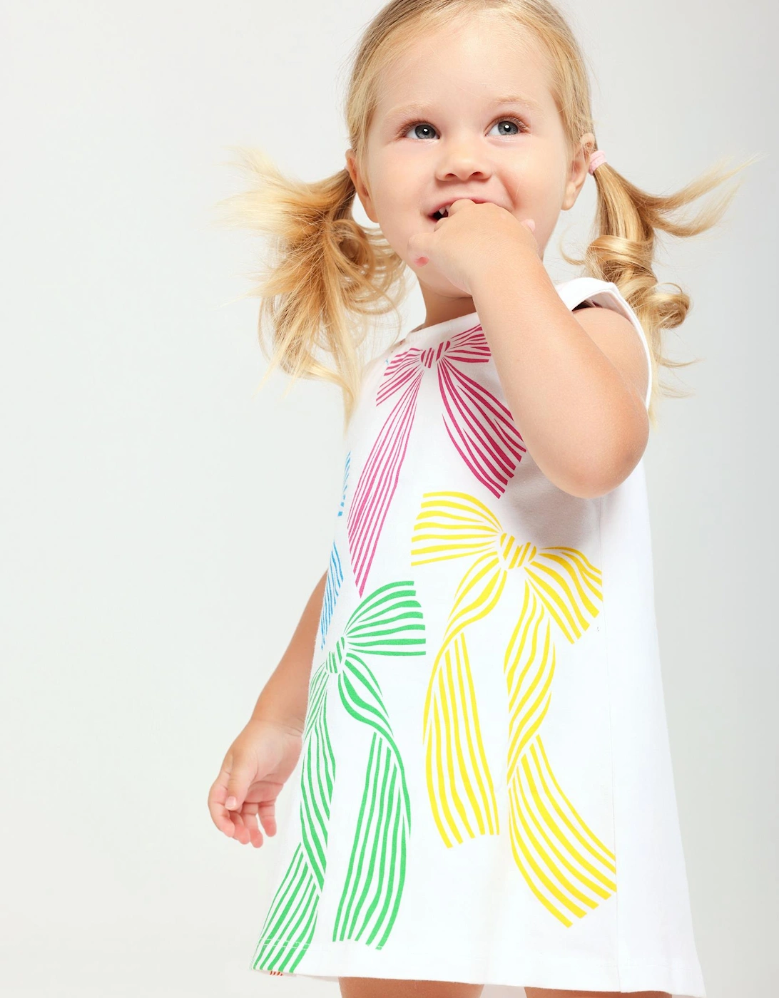 Girls White Multicoloured Jersey Bow Dress