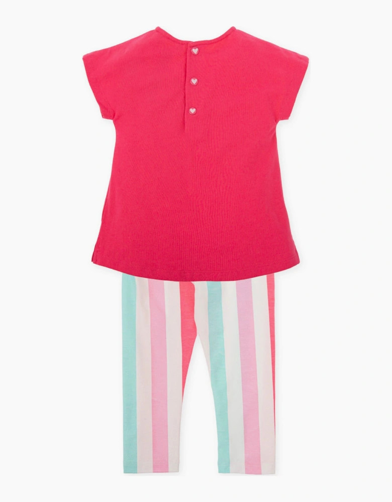 Girls Fuchsia Pink Jersey Striped Legging Set