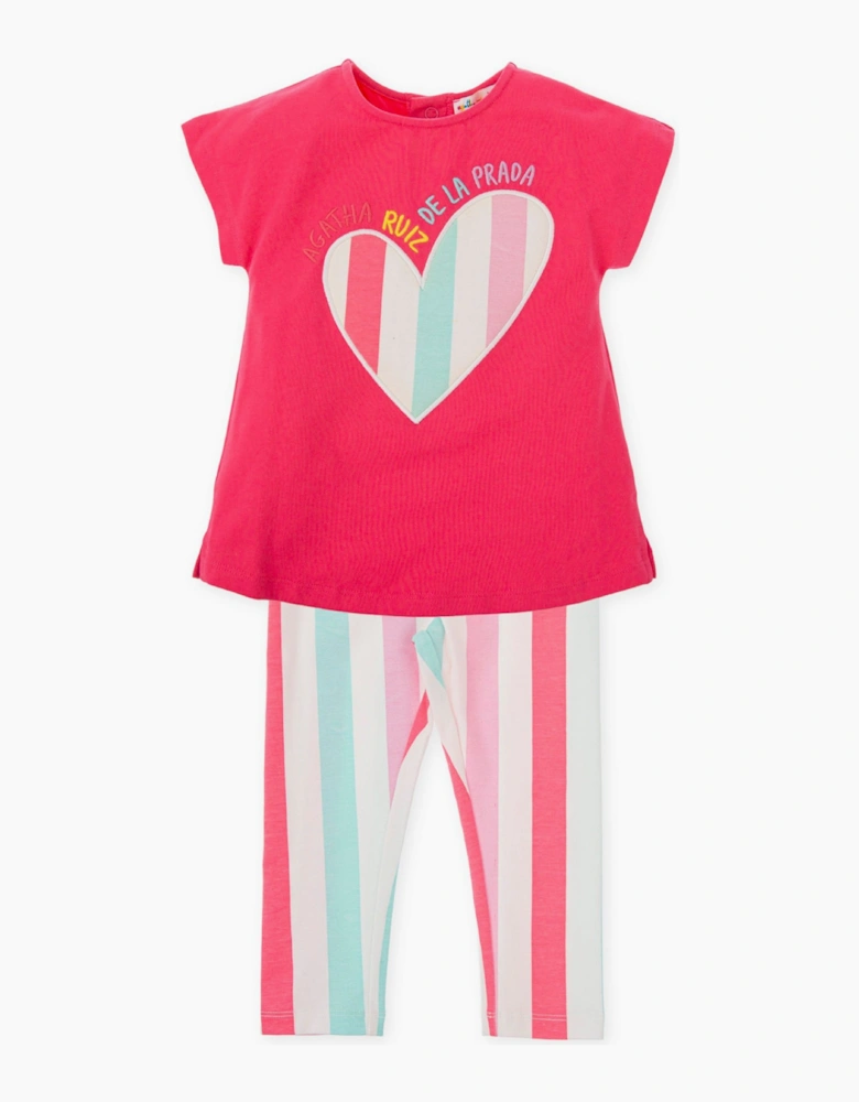 Girls Fuchsia Pink Jersey Striped Legging Set