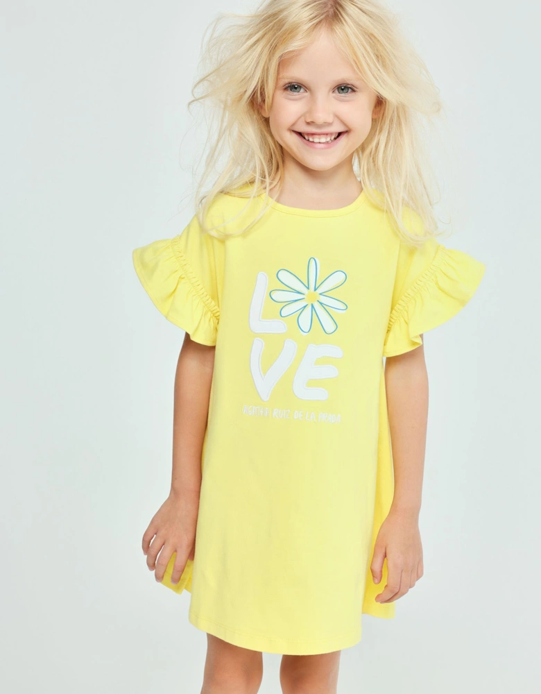 Girls Yellow Daisy Jersey Dress