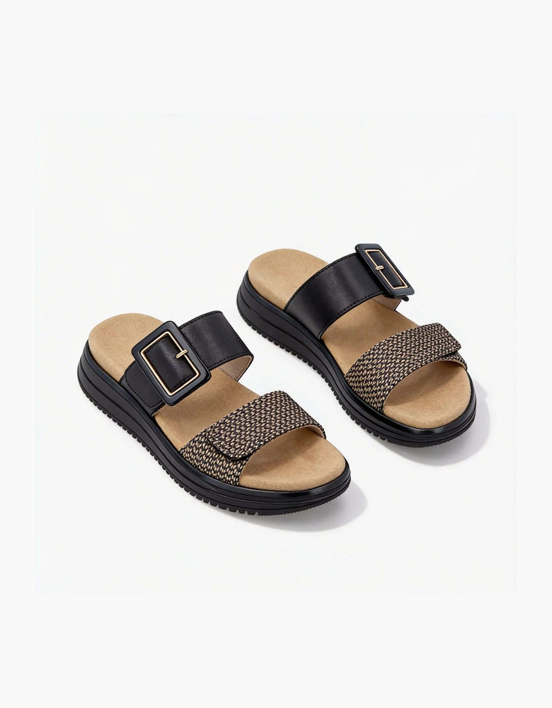 D1J61 Womens Cross Strap Sandals Black/Brown
