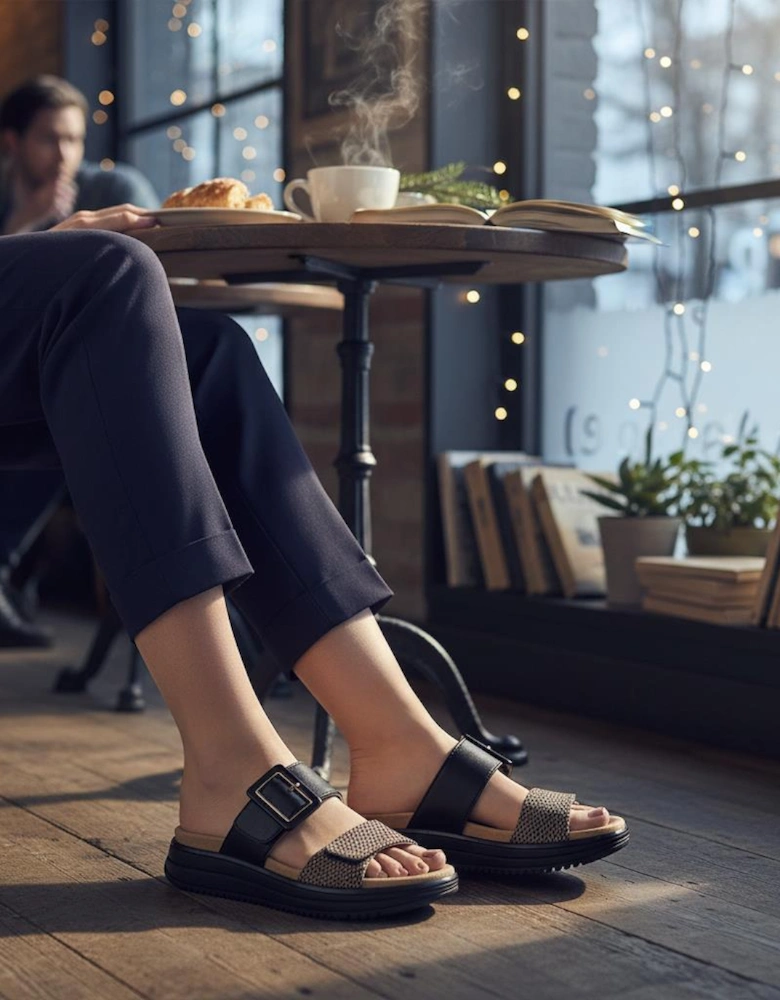 D1J61 Womens Cross Strap Sandals Black/Brown