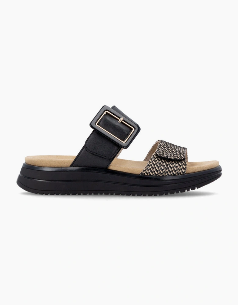 D1J61 Womens Cross Strap Sandals Black/Brown